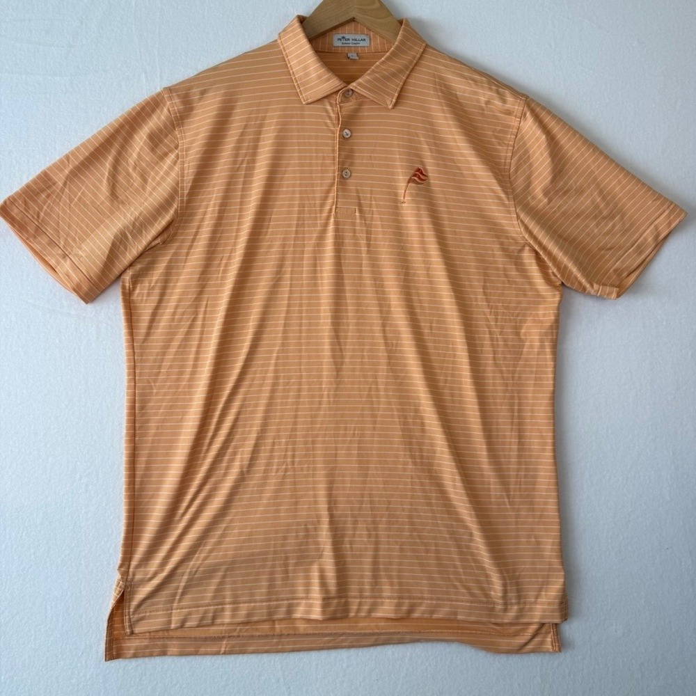 Peter Millar Summer Comfort Polo Three Jack National Orange Stripe Mens Large